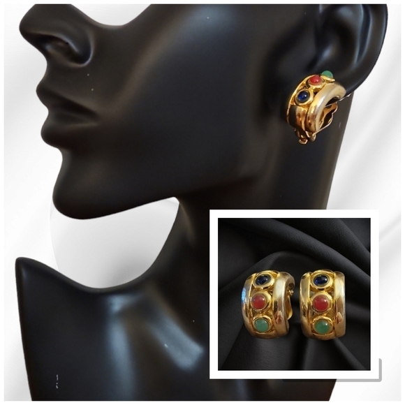 VTG Medieval Byzatine Gripoix Style Castlecore Clip-on Earrings - Picture 1 of 6
